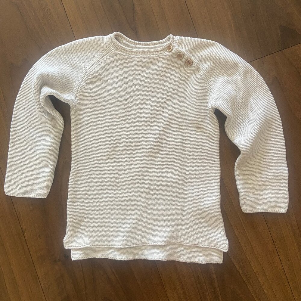 Zara Girls Ivory Cotton Button Sweater - Size 4/5